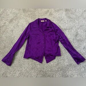 I.E. Vintage Purple Silk Button-Up Blouse Size 12